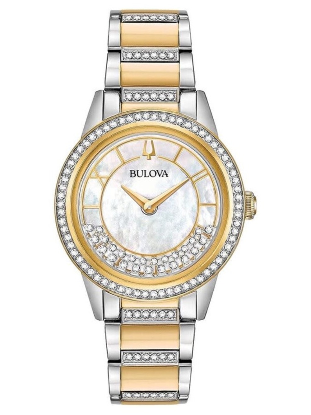 Bulova Turnstyle Gold and Silver Tone Women's Crystal-Accented Bracelet Watch